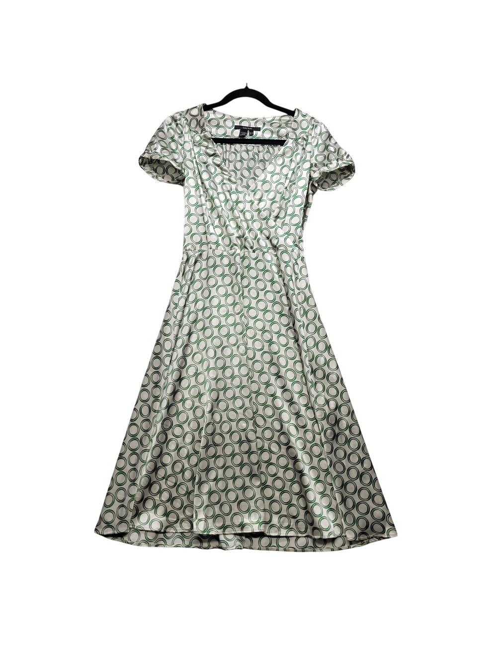 Zara Basic Womens Midi Dress Medium Green Circle Print Wrap Short Sleeve